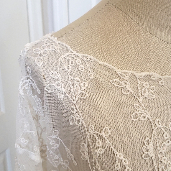 FREE PEOPLE Sheer Embroidered Top Bell Sleeves Cream - Picture 8 of 15